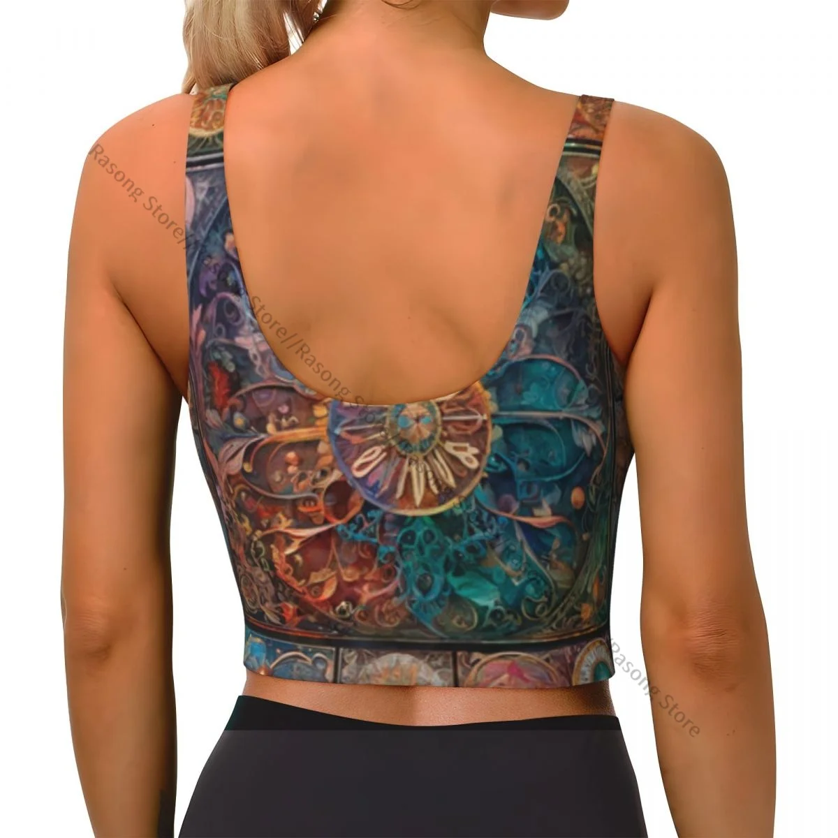 Women Sexy Sports Vest Colorful Stained Glass Window Mandala Ornament Female Streetwear Sport Lingerie Tee Crop Top