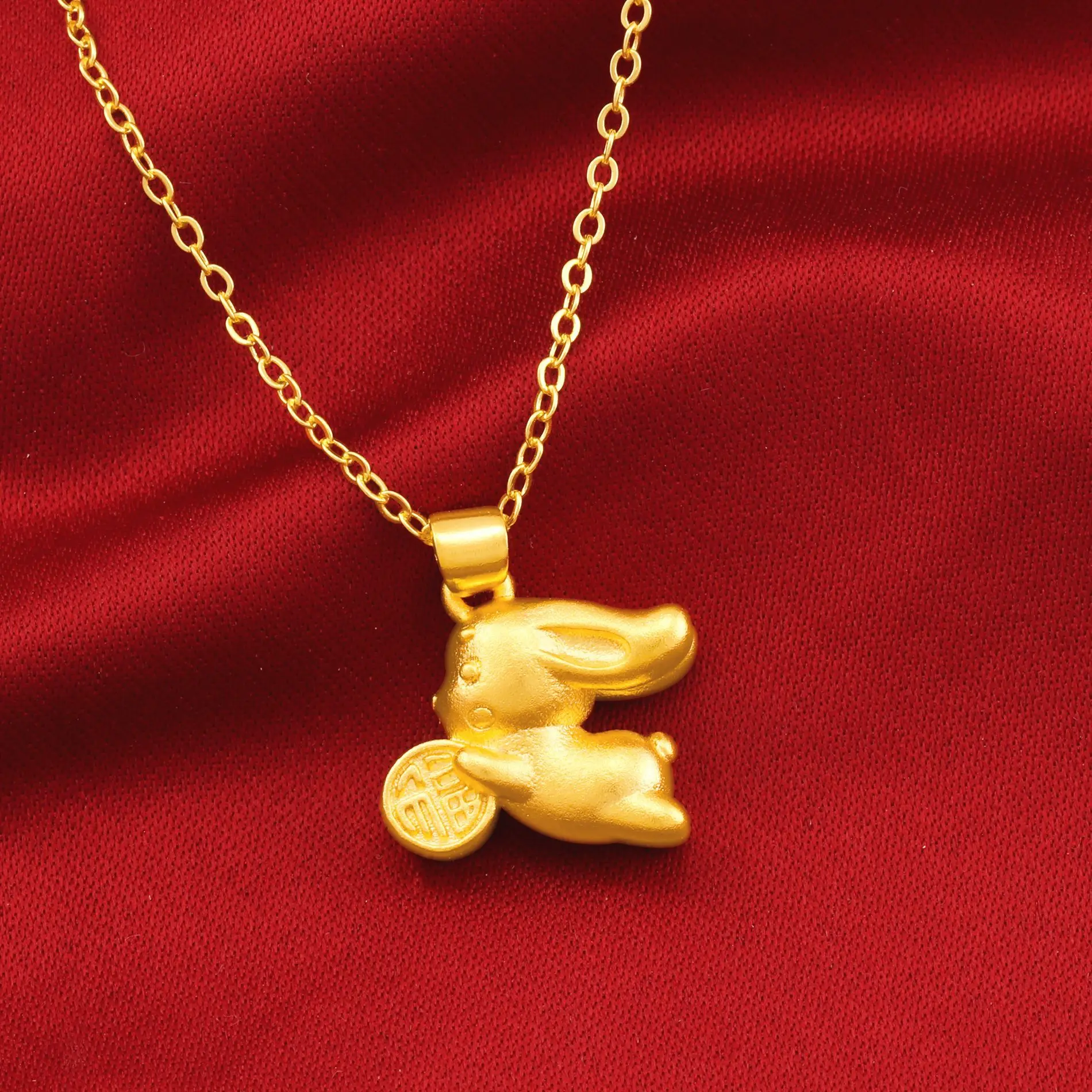 

Luxury 24K 9999 Pure Gold real gold Jade Rabbit Pendant Women's Pendant Necklace