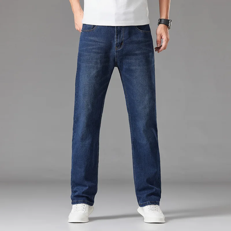 Summer Autumn high-waisted jeans men's fashion middle-aged father loaded plus size high elasticity man casual 44 46 48