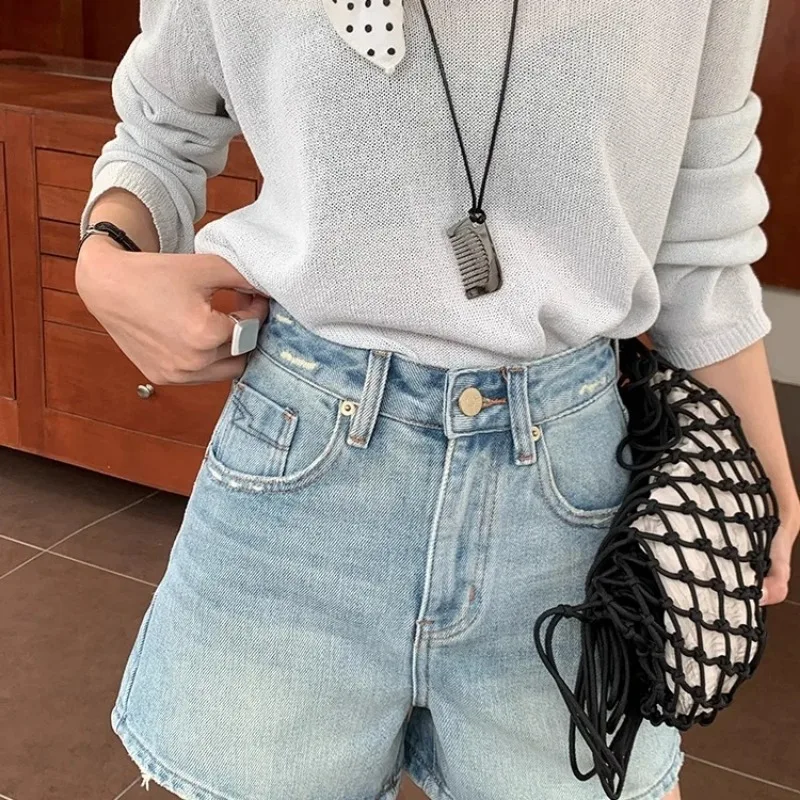 Women's High Waisted Denim Shorts Light Wash Vintage A-Line Loose Casual Summer Shorts