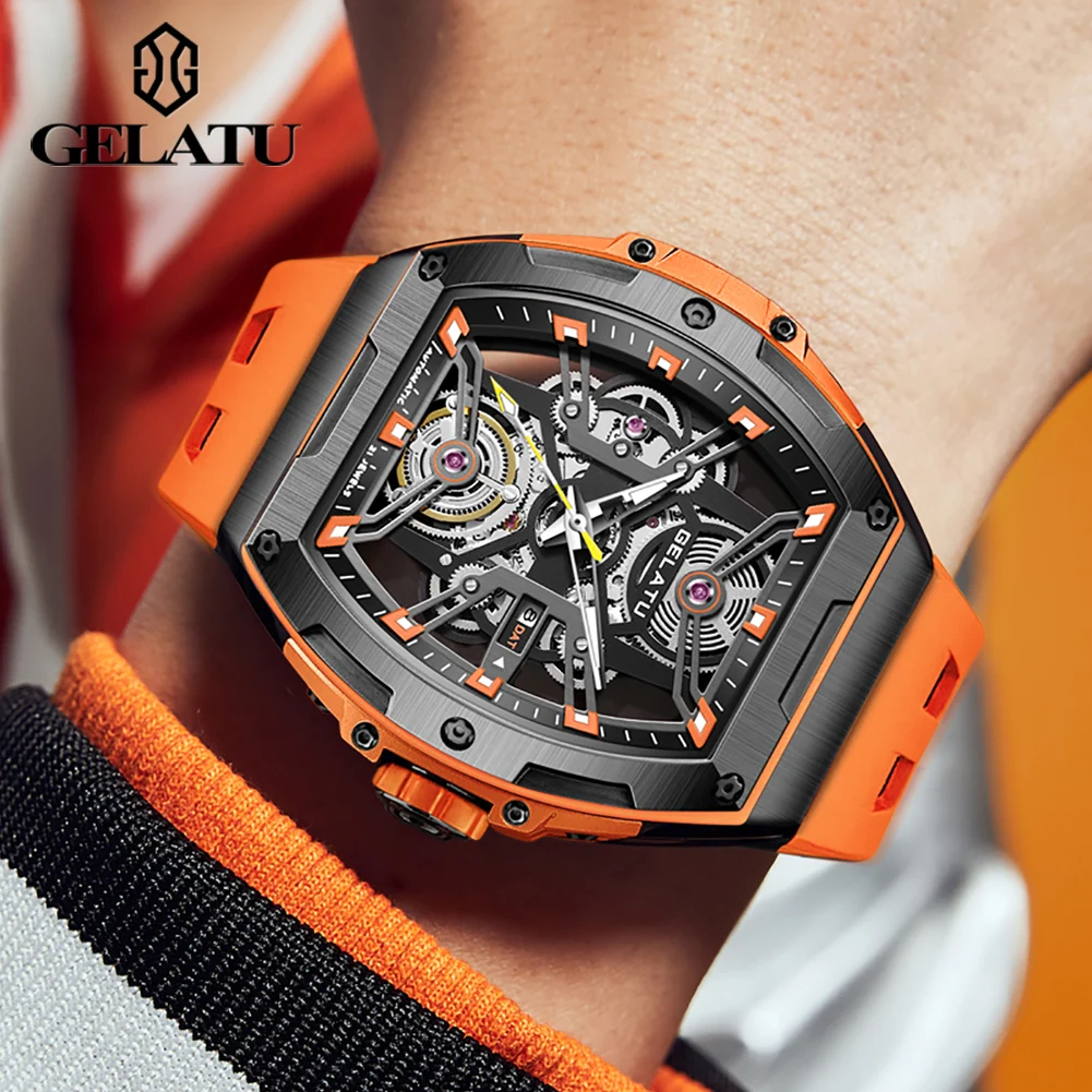 GELATU мужские часы, трендовые модные автоматические механические наручные часы с автоподзаводом, сапфировое зеркало, водонепроницаемые, светящиеся