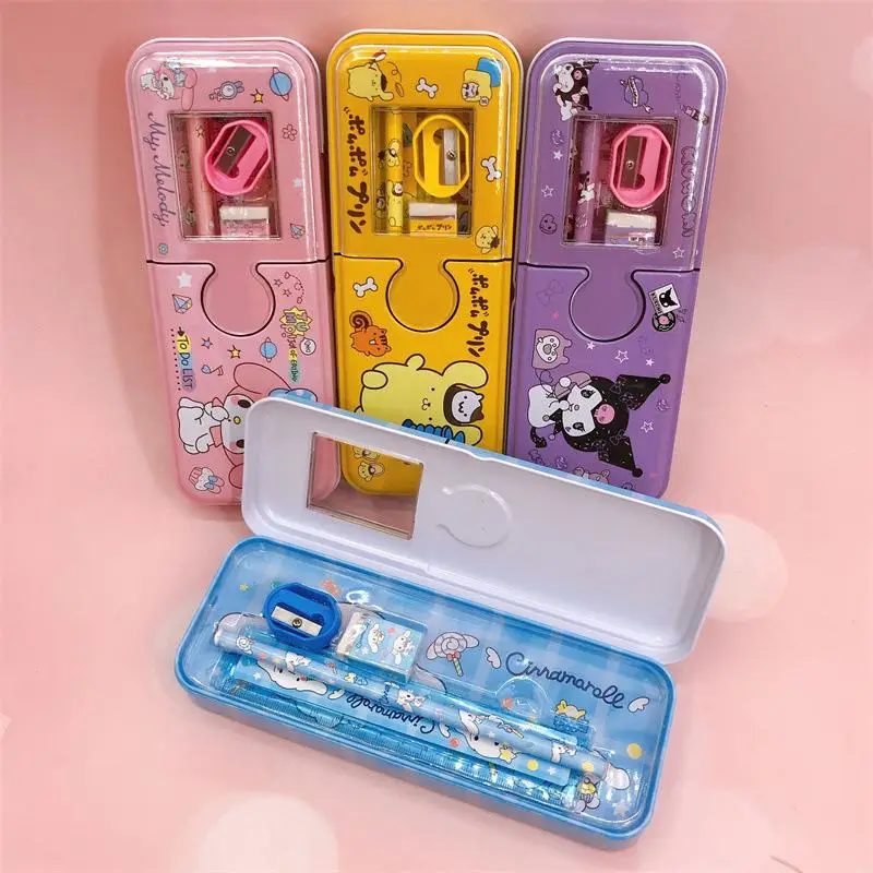 Sanrio Stationery Box Kawaii Cinnamoroll Mymelody Kuromi Student Cartoon Double Layer Pen Box Children's School Supplies