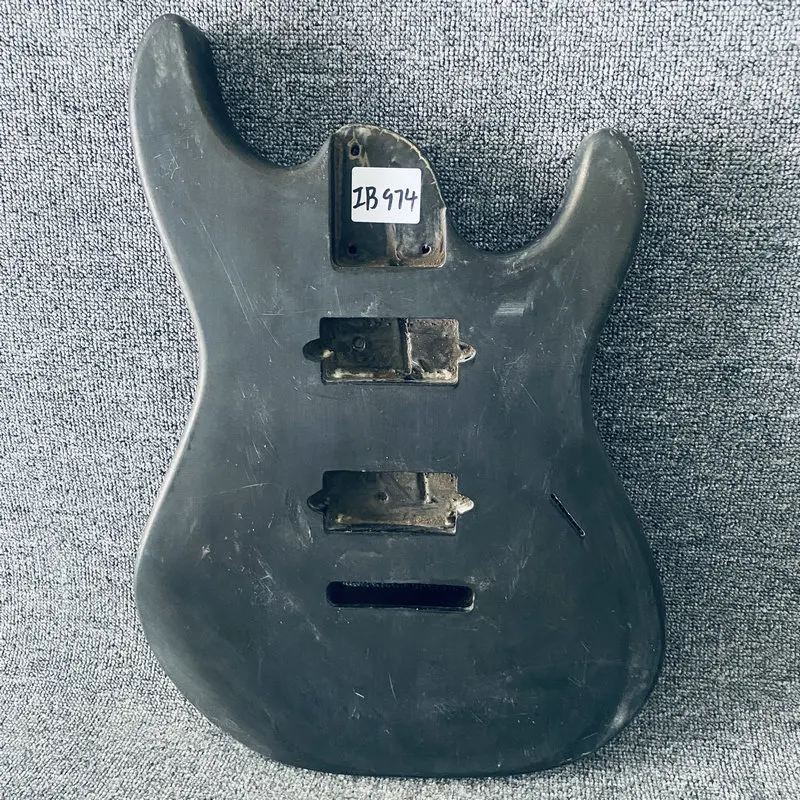 

IB974 Matte Black Color Electric Guitar Body in Solid Wood for Replace DIY HH Pickups Custom Bridges Damages with Damages Dirty