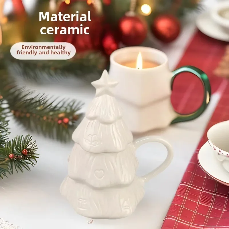 DIY Mug Christmas Limited Edition Christmas Tree Ceramic Cup Pure White Mug Coffee Cup Couple Christmas Gift Home Decoration