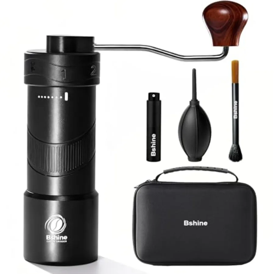 

Ручная кофемолка для кофейных зерен с чехлом для переноски, с внешней регулировкой помола, плоскими жерновами, мини-мельница с ручным приводом