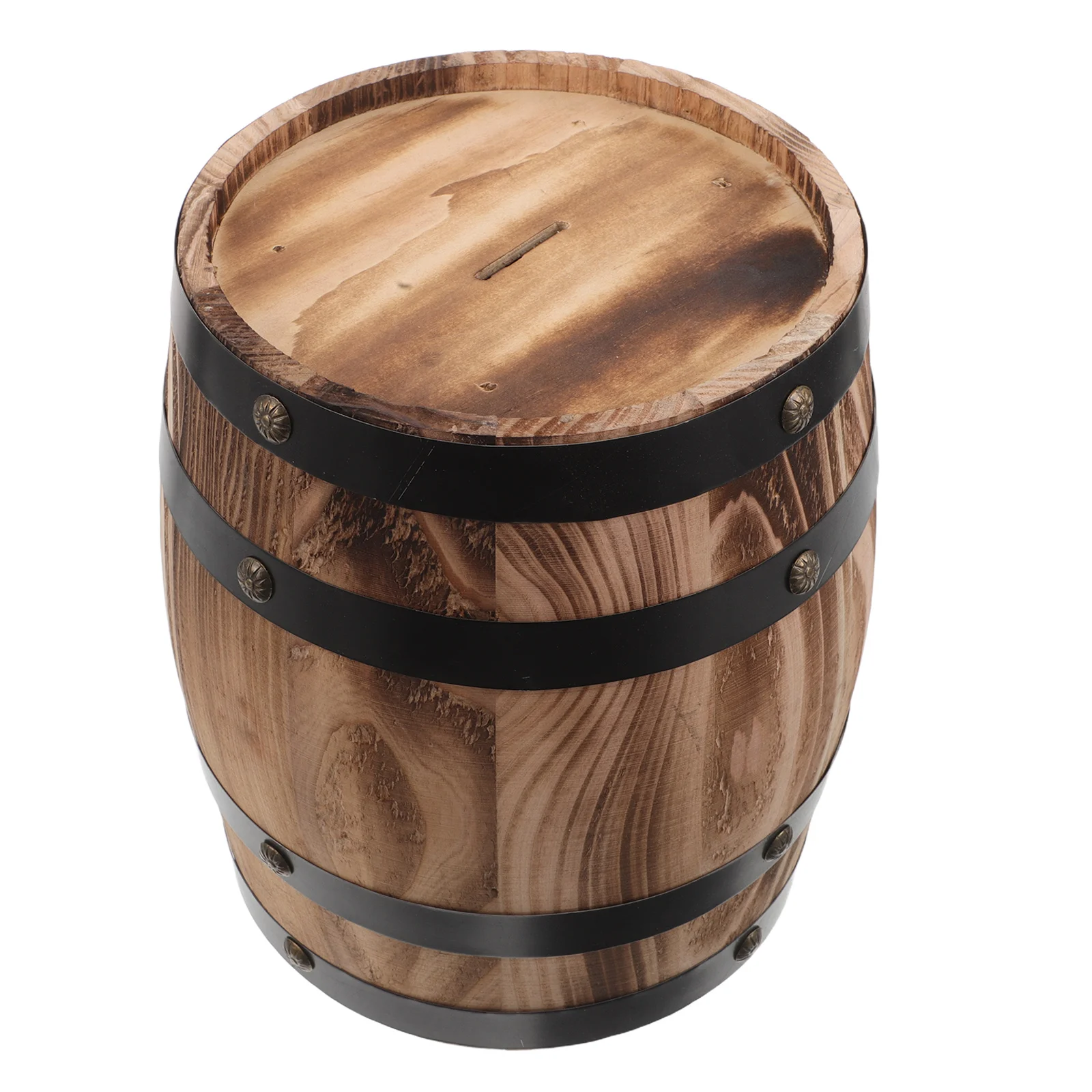 

Vintage Oak Wood Money Bank Barrel-Shaped Handcrafted Savings Jar for Creative Only-Deposit Decor Gift Idea