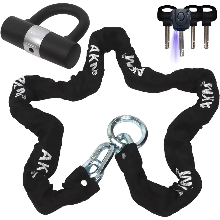 Heavy Duty 180cm 6ft AntiTheft Motorcycle Chain Lock with 12mm Thick Durable Security Design Includes 4 Keys and 16mm U Lock Di