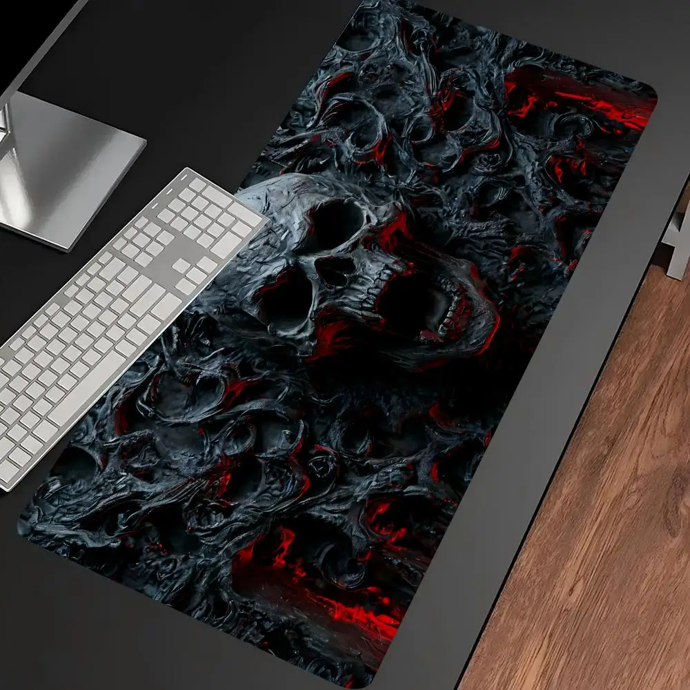 Red Dragon Skull Gaming Mouse Pad, Gothic Style Large Desk Mat, Non-slip Rubber Keyboard Pad for Office Home Gamer view 3