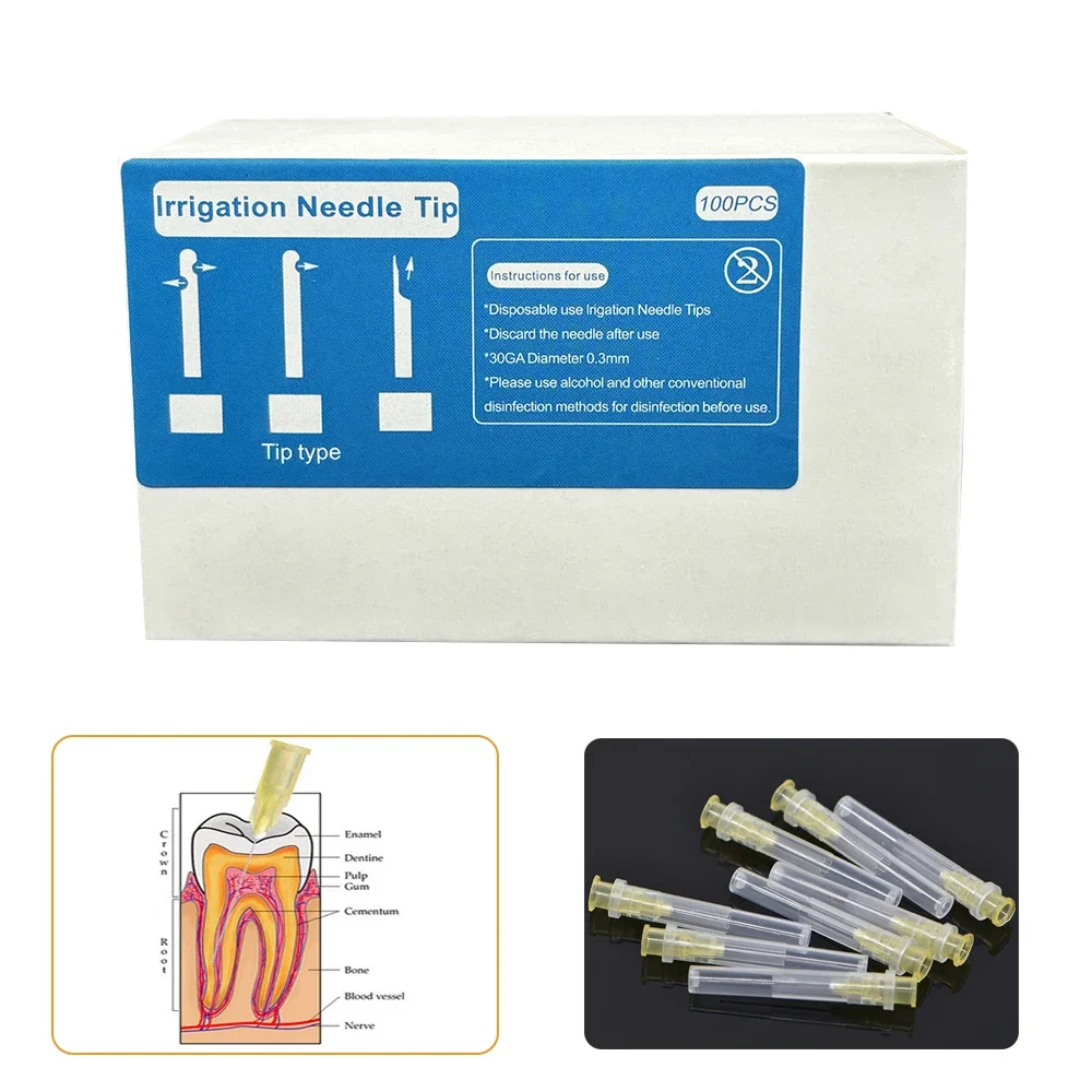 

100 шт., насадки для стоматологического шприца, эндодонтическая игла для ирригации, наконечник 30Ga, закрытое концом боковое отверстие, эндодонтический уход за полостью рта, чистка зубов, стоматологические материалы