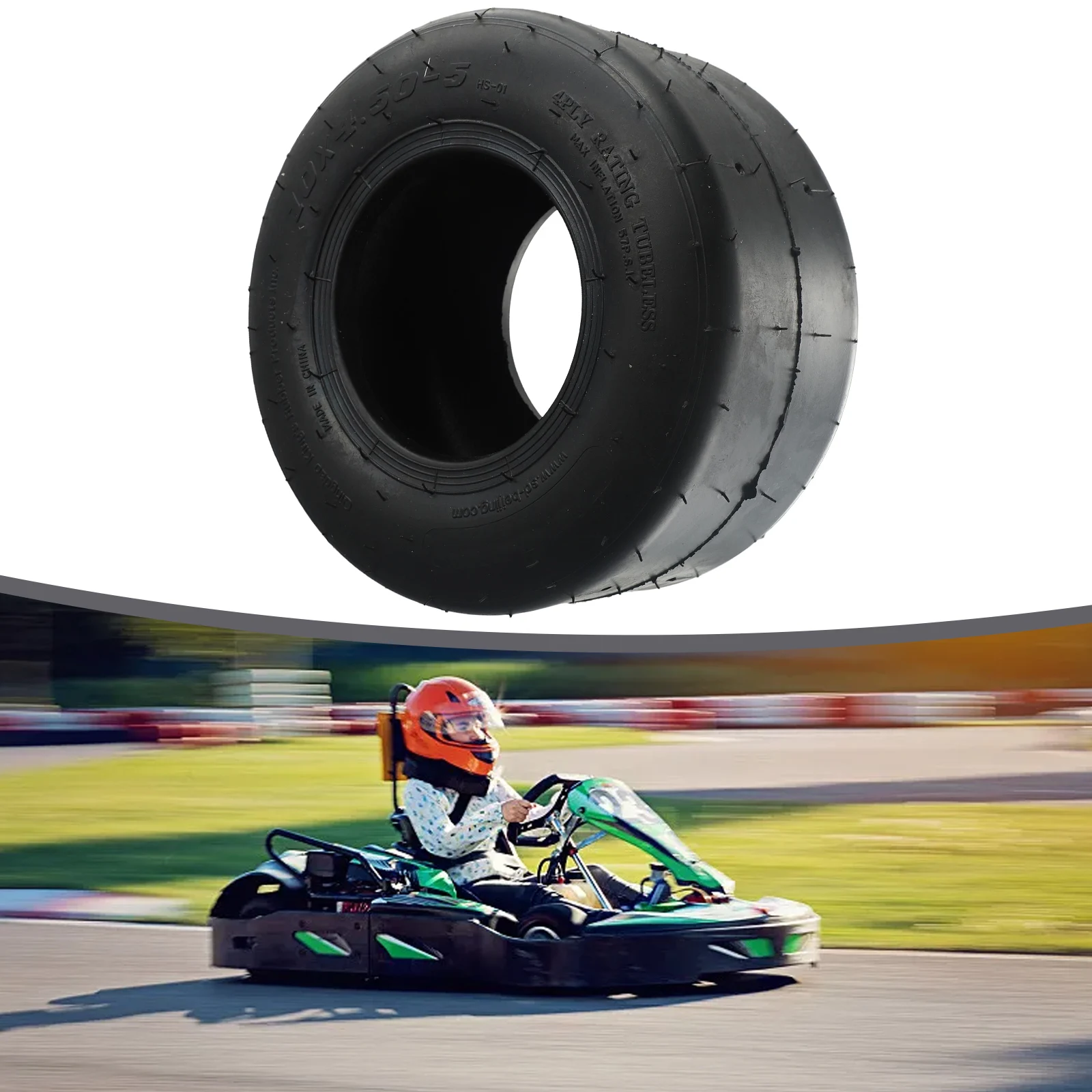 

Бескамерные шины для картинга: передние 10x4 505, задние 11x7 105. Сменные шины из резины для гоночных картов.