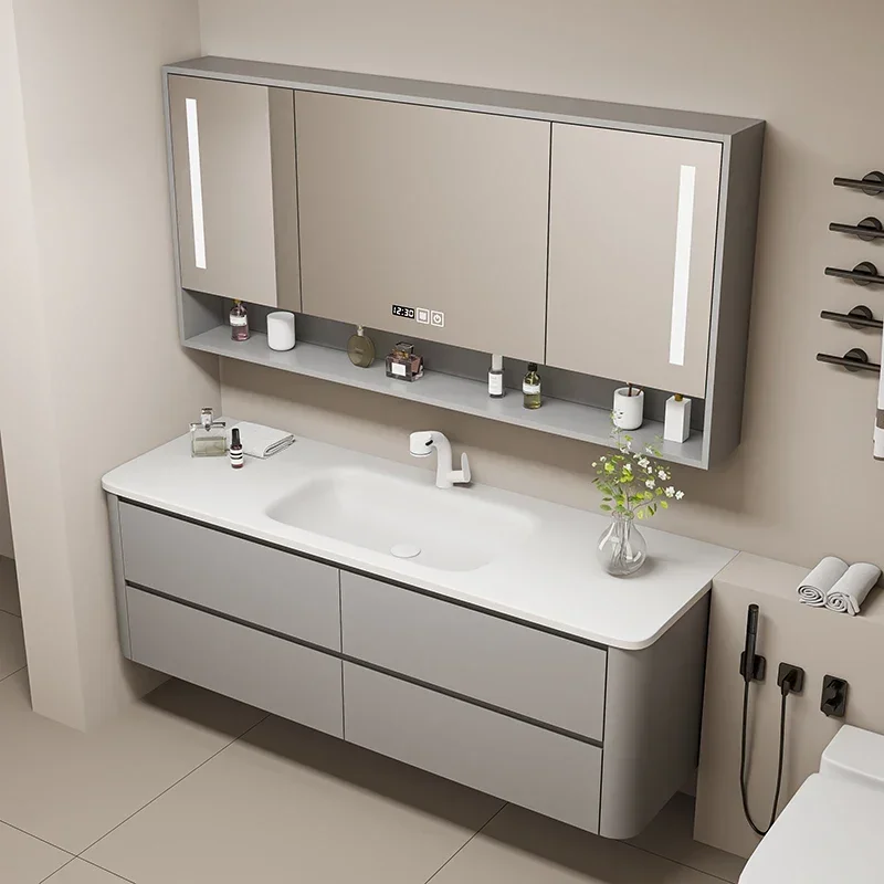 Beauty Double Washbasin Dual Pot Oak Vanity Bathroom Cabinet Furniture Basin Cabinet With Leds Combined Washbasin