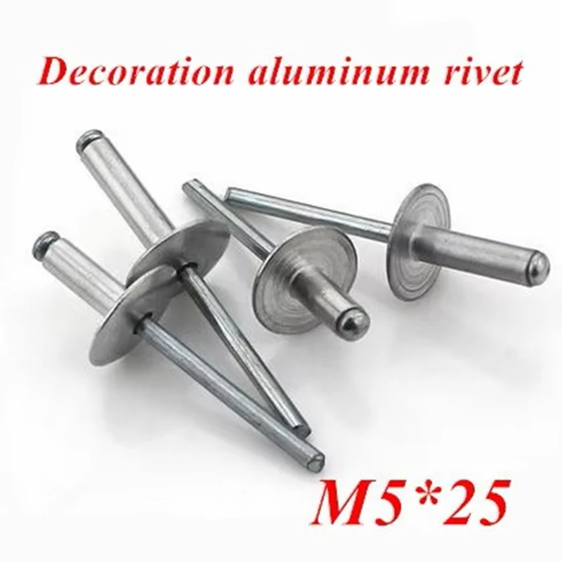 50 قطعة/الوحدة M5 * 25 الألومنيوم غاطسة البوب رئيس برشام الأساسية سحب الديكور المسامير مع قبعة كبيرة