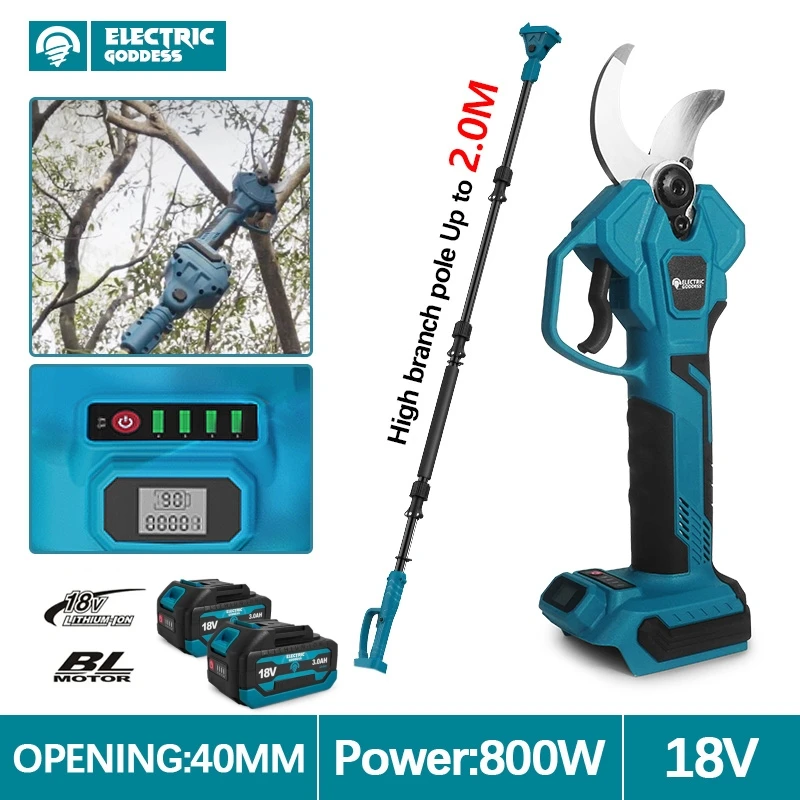 Brushless Electric Pruner Shear 4 Gears Rechargeable Cordless Tree Branches Electric Pruning Garden Tool For Makita 18V Battery