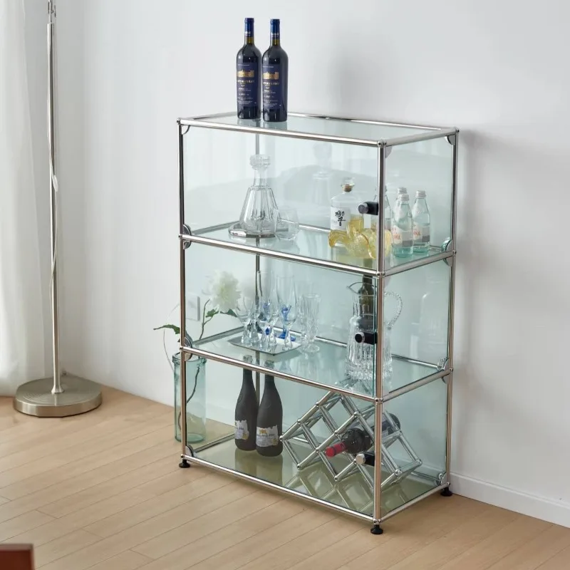 

Bauhaus Modern Simple Stainless Steel Bucket Cabinet Glass Figure Display Cabinet Wine