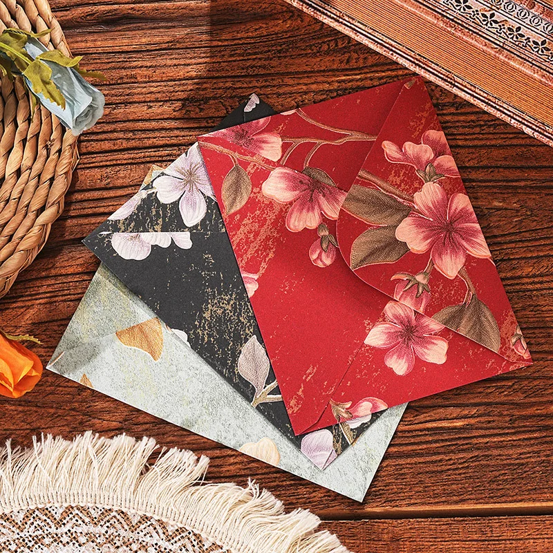 

10Pcs Vintage Art Flower Relief Kraft Paper Envelope Letter Paper Wedding Invitation Postcard Holders Aesthetic Mailer Packaging
