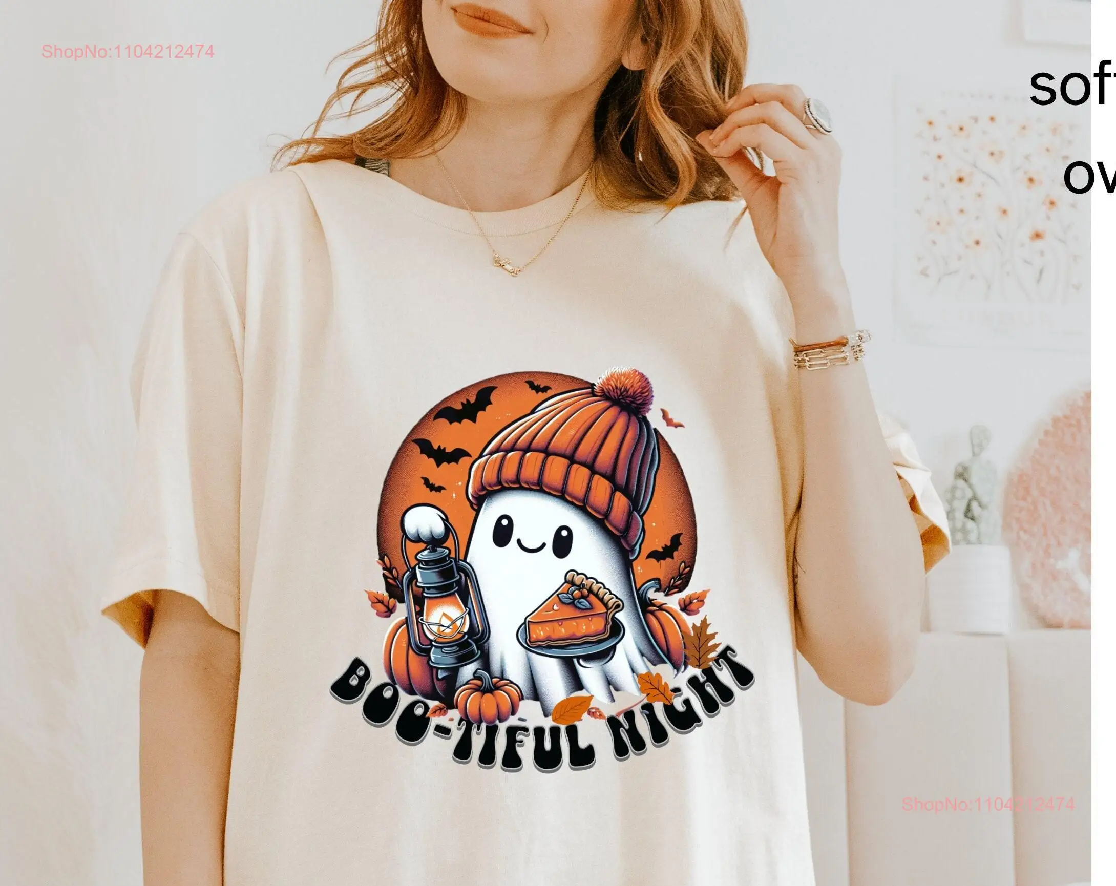 Cute Ghost Halloween T Shirt Boo tiful Night Retro tee Unique Holiday  long or short sleeves