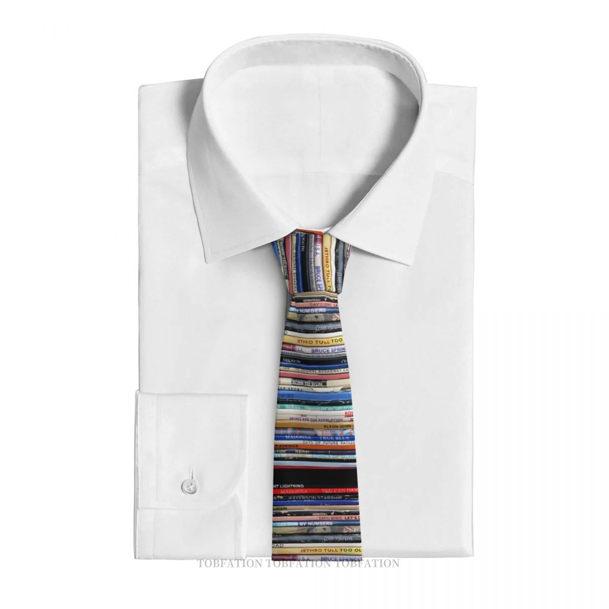 Vintage Record Album Spines Print Ties Casual Unisex Neck Tie Shirt Decoration Narrow Striped Slim Cravat