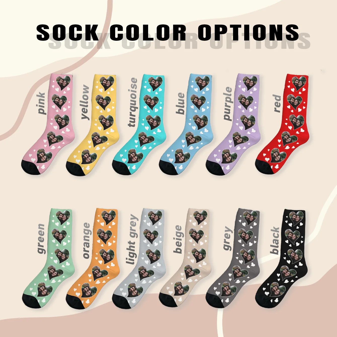 جوارب صور شخصية، جوارب مخصصة للوجه على شكل قلب، جوارب للجنسين على شكل قلب، جوارب مخصصة للزوجين هدية للذكرى السنوية