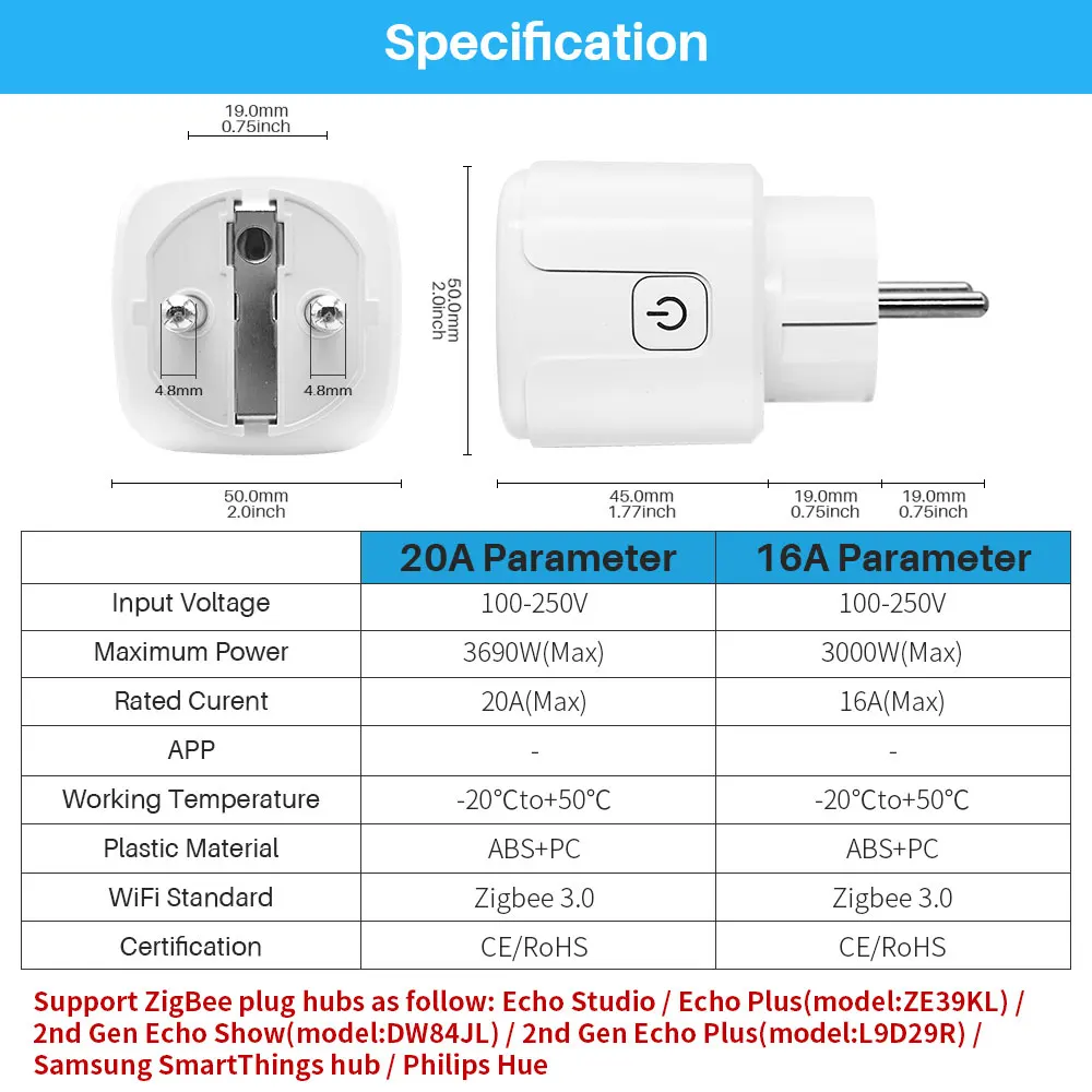 Tuya Smart Plug Zigbee EU 16A/20A Smart Socket With Power Monitor Timing Voice Control Works Whit Alexa Google Home Alice