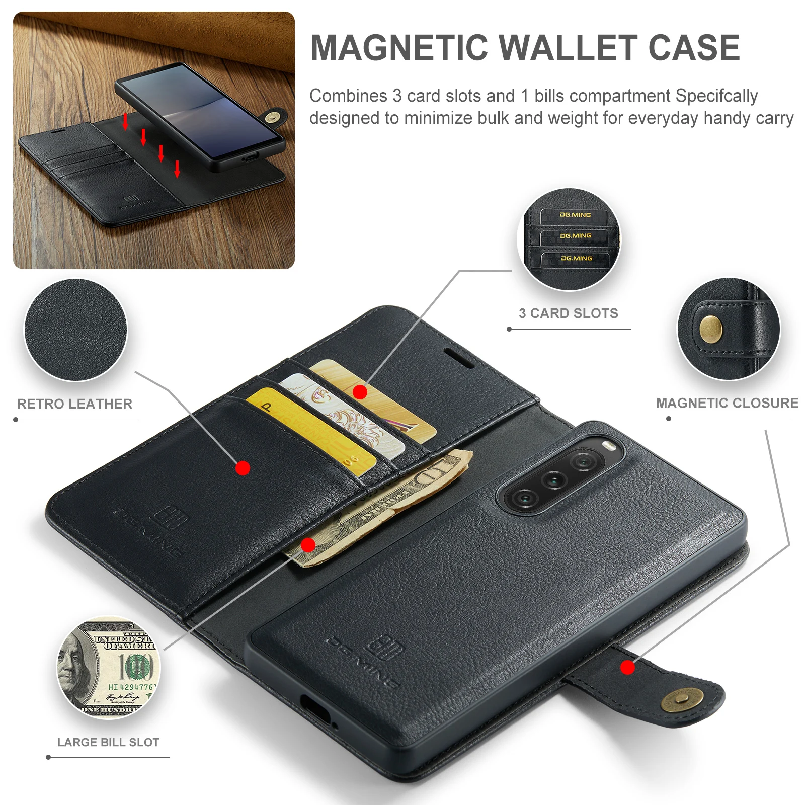 Flip Wallet Magnetic Phone Case For Sony Xperia 1 V 10 V Clip Stand Card Slot 2-in-1 Shockproof Protective Leather Cover