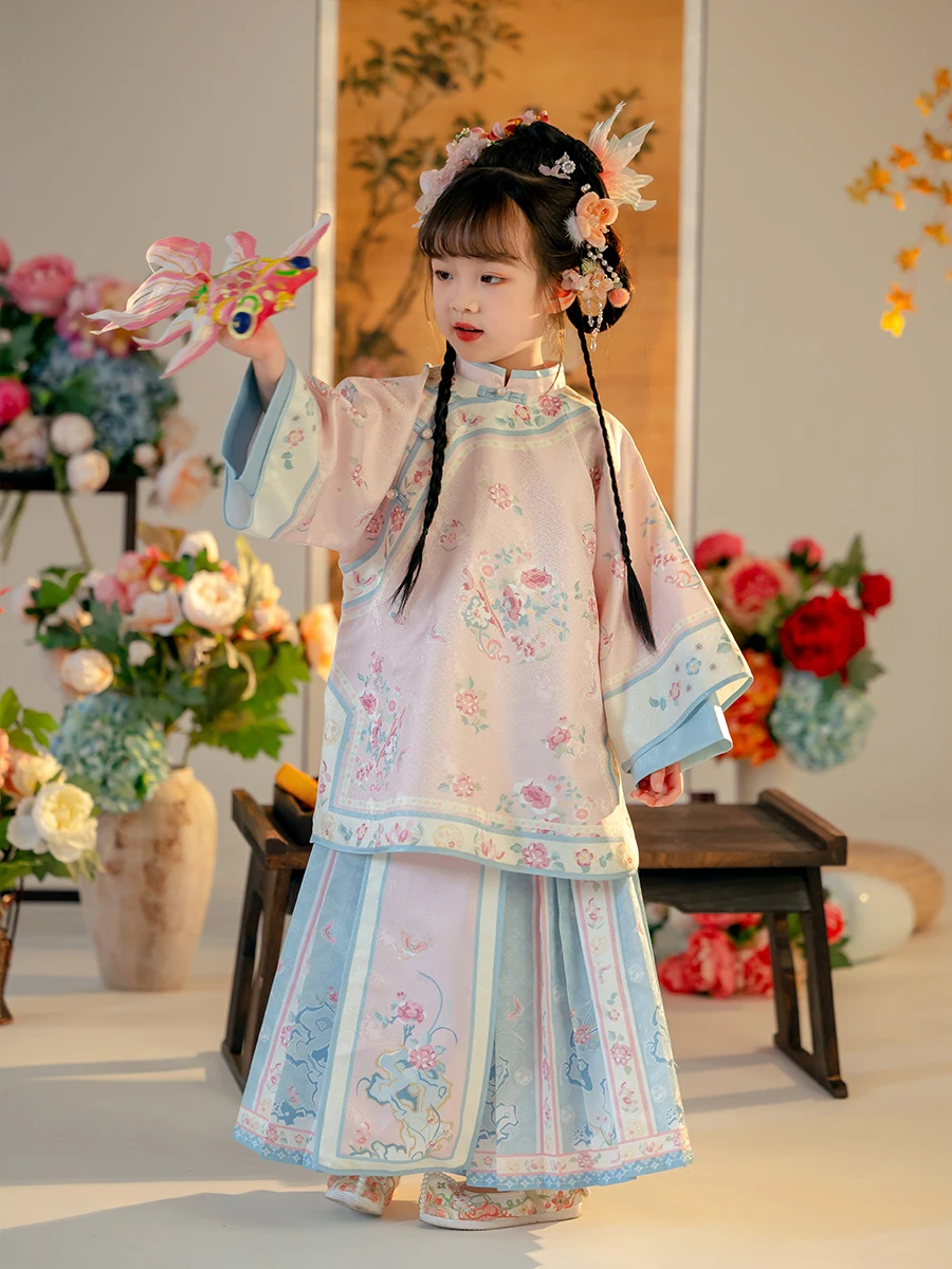 Hanfu Girls Autumn Clothing 2024 New Children's Ming-made Long Chinese Style New Chinese Horse Skirt Set