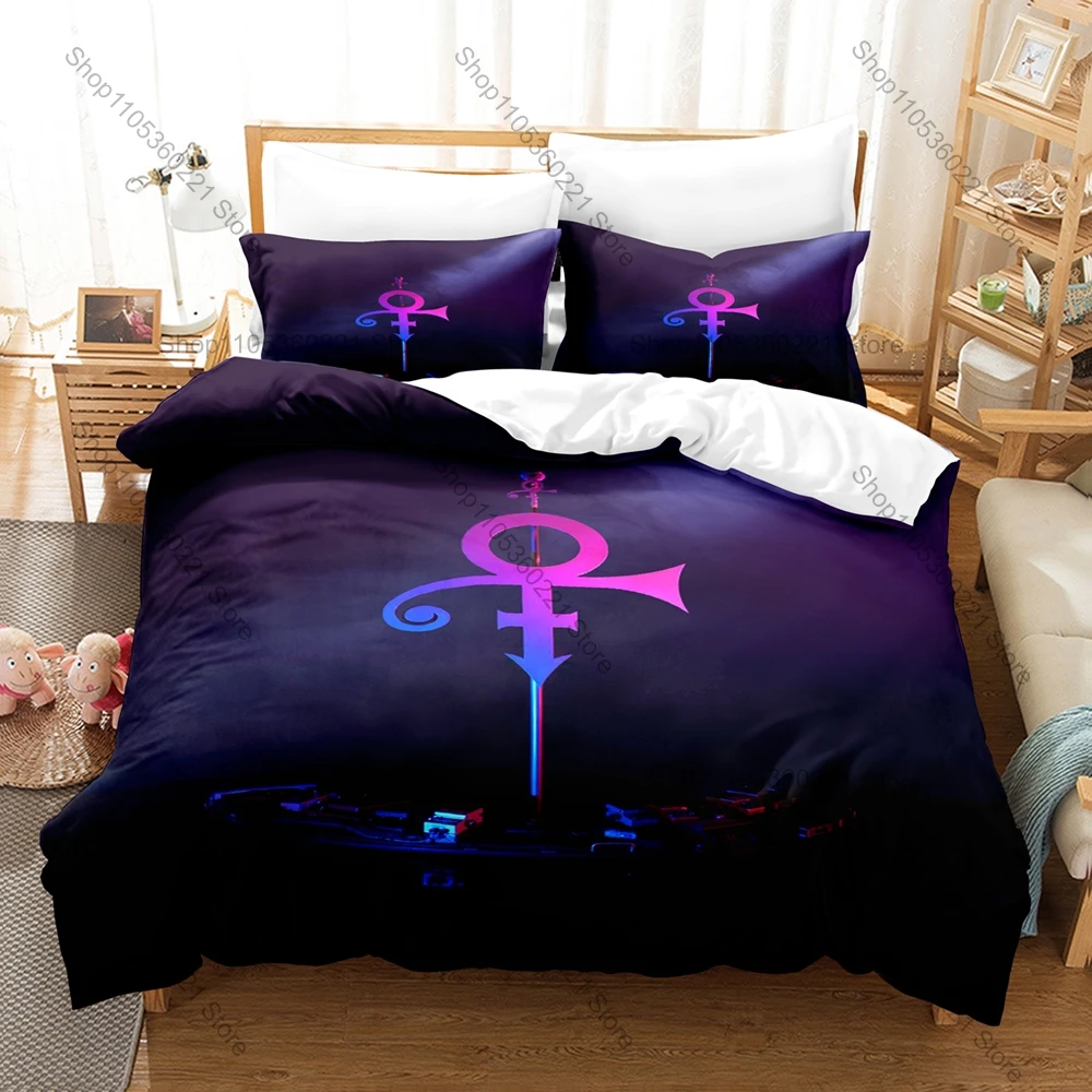 Prince Rogers Nelson Duvet Cover + 2 Pillowcases, Music Legend Print Bedding Set Soft Fabric for Fans Bedroom Decor & Gift
