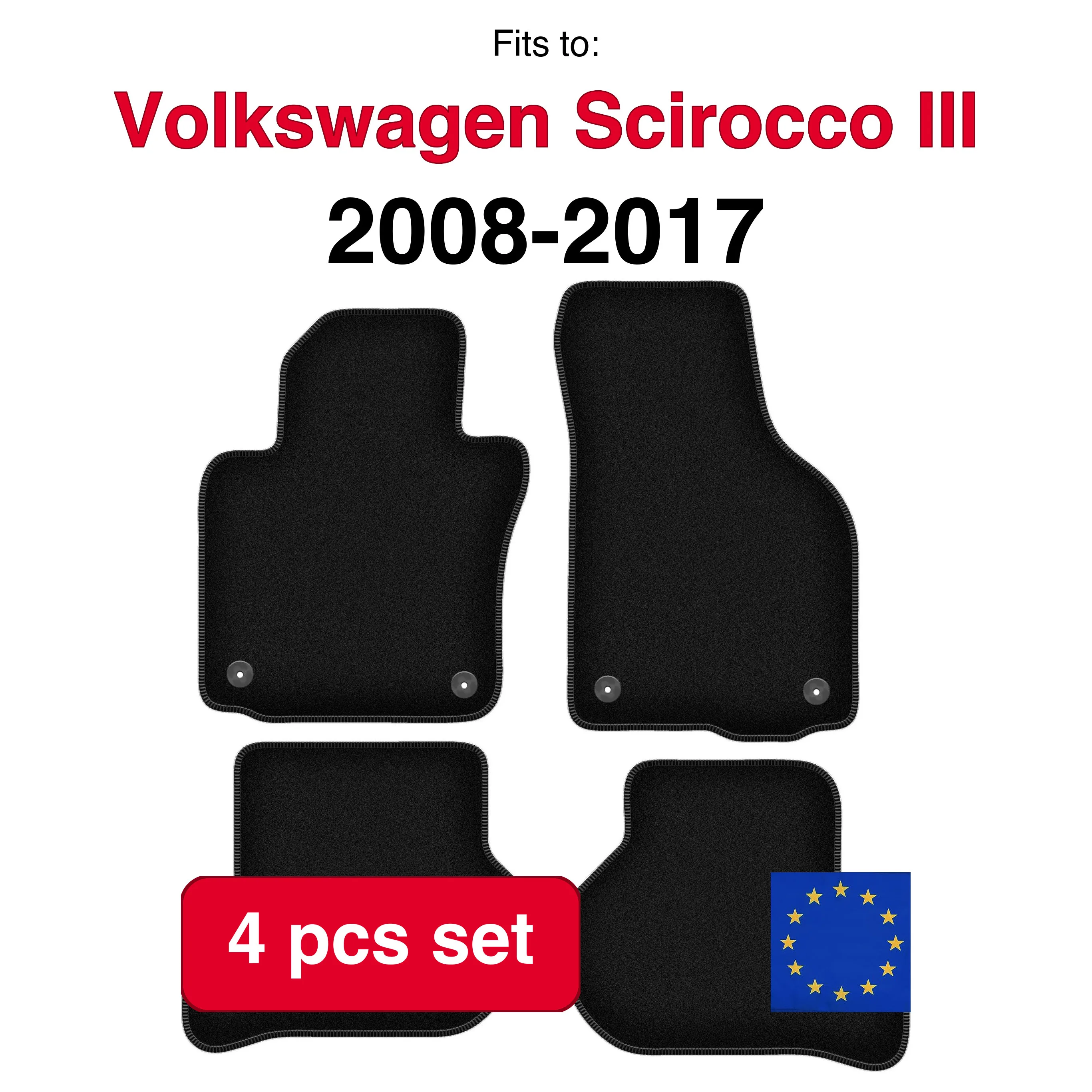 Image of Veloursteppich-Set für Volkswagen Scirocco III Coupe (2008-2017) - Schwarz (4-teilig) passgenaues Auto-Fußmatten-Set
