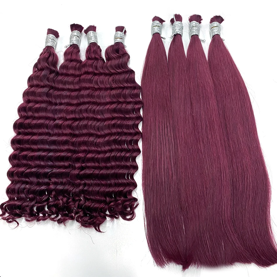 28 pulgadas 99J #   Extensiones de cabello humano de onda profunda Borgoña, extensiones de cabello virgen a granel para trenzas bohemias, ondas de agua, sin trama, paquetes de cabello Natural