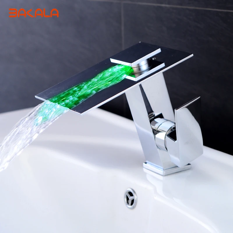 

LED Faucet LED Bathroom Basin Faucet Brass Chrome Finished LED Waterfall Taps Water Power Basin Led Tap Mixer Torneira LT-5656