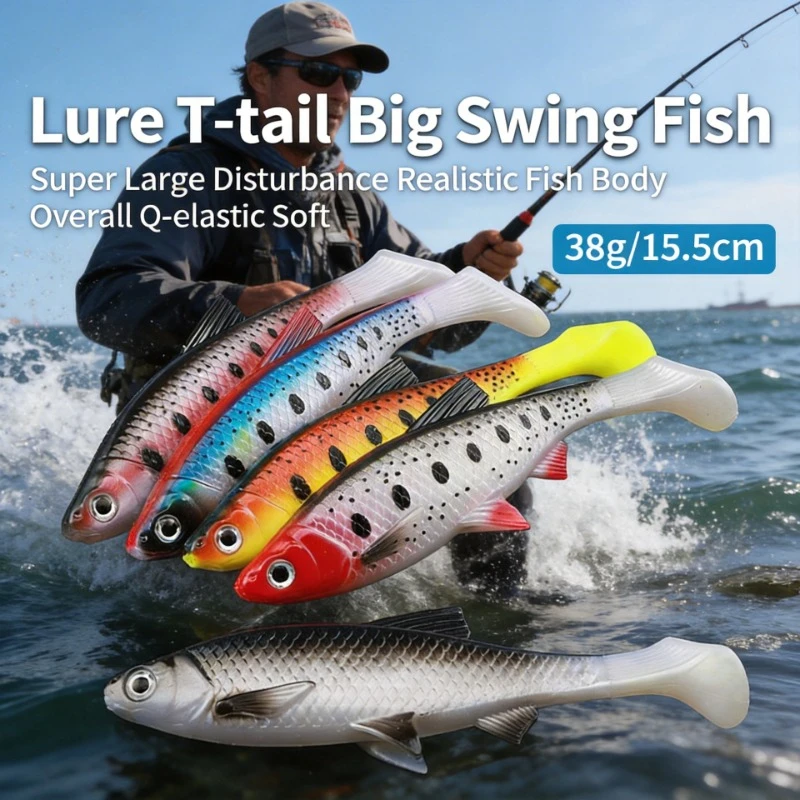 

38g Big T Tail Soft Lure Realistic Bionic Fish Fin Multi Color Saltwater Fishing Lure
