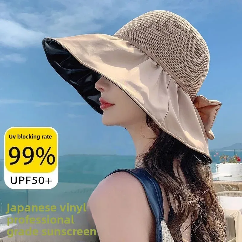 

Women Summer Wide Brim Foldable Packable Bucket Hat Black Coated UV Shield Outdoor Beach Travel Breathable Hollow Out Design