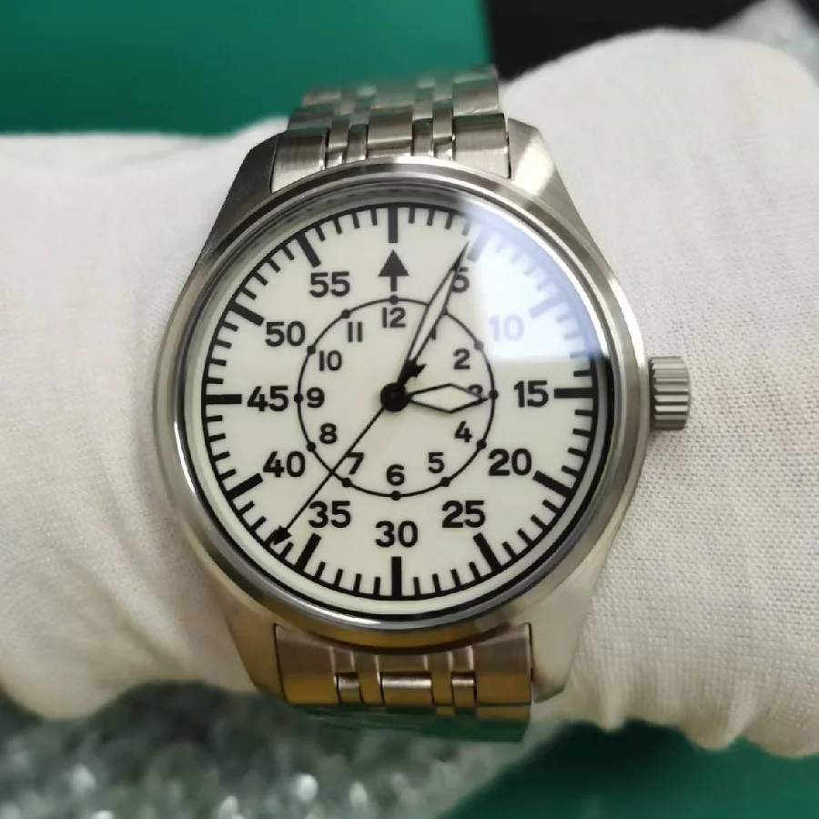 DD40mm Vh31 비트 쿼츠 남자 시계 사파이어 크리스탈 방수 5Bar 316L 스테인레스 스틸 빈티지 파일럿