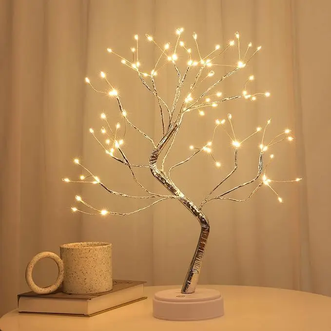 LED Birch Tabletop Bonsai Tree Night Light Mini Christmas Tree Lamp 8Modes USB/Battery Bedside Room Decorative Fairy Nightlights