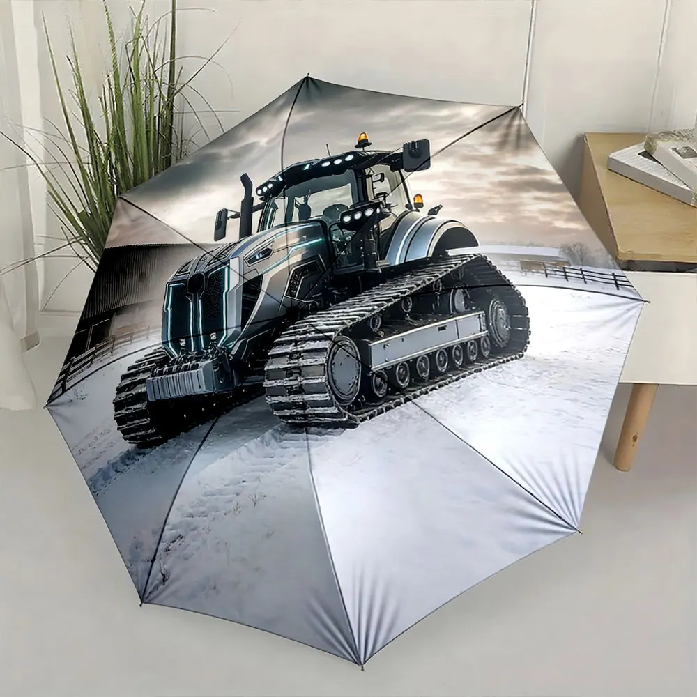 1PC Stylish Tractor Design for Rain Protection Print 8 Iron Ribs Folding Umbrella Auto-Open Fashion Sunshade