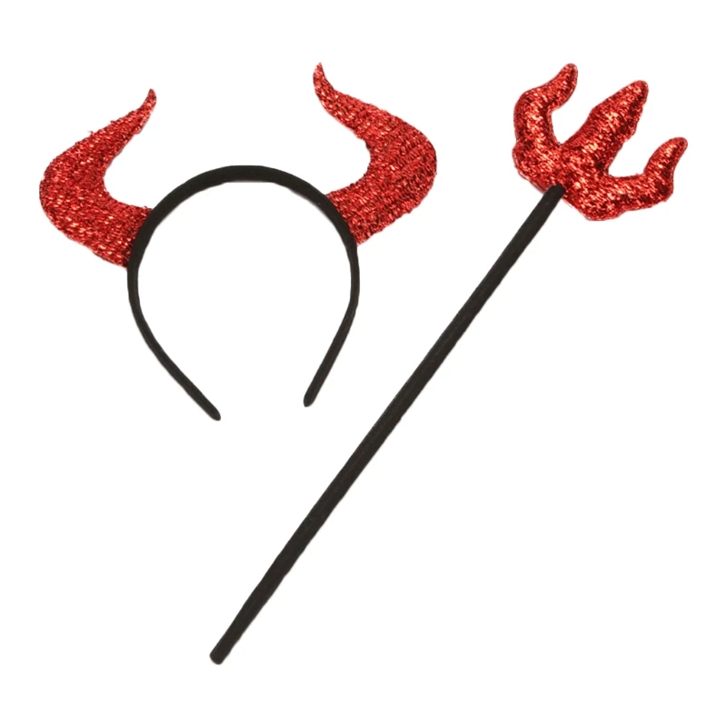 Halloween Red ox opaska na głowę rogami zestaw widelców cosplay diabeł nakrycia głowy nakrycia głowy rekwizyty kostiumowe