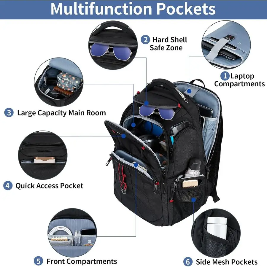 Travel Laptop Backpack 17.3 Inch TSA Friendly, WaterRepellent Anti Theft XL Computer Backpack with RFID Pockets College Backpack