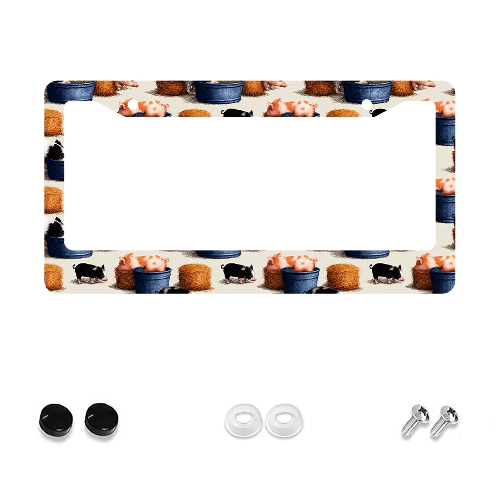 

1pc Vintage Pink Pig Pattern 2-Hole License Plate Frame, Aluminum Material, 6x12 Inches with Screw Set, Retro Novelty Car Decor