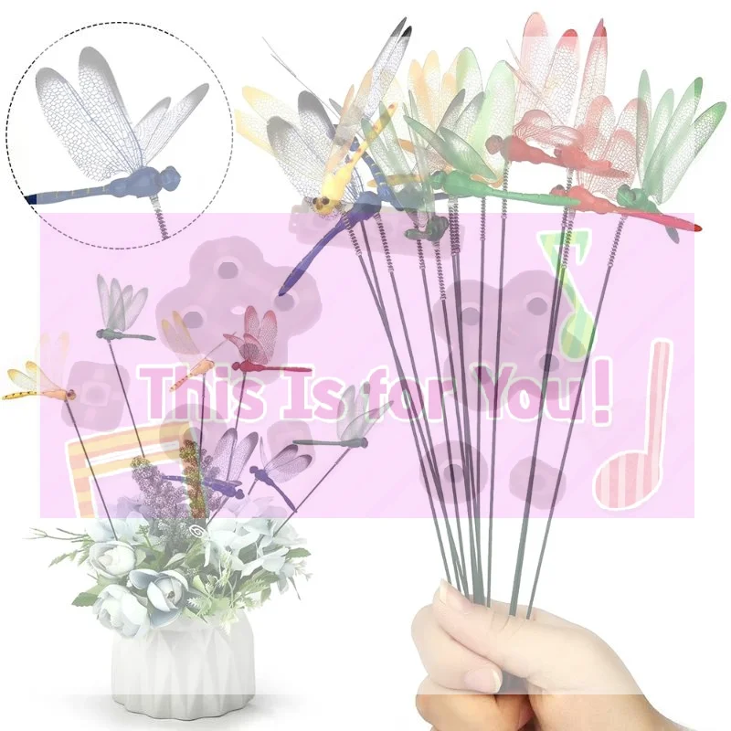 Artificial 3D Dragonfly Stakes 5/10pcs Colorful Garden Decor for Outdoor Yard Flower Bed Potted Plant Landscaping
