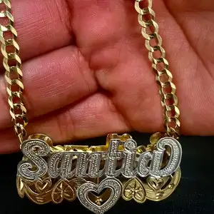 

Personalized 18k Gold Plated Double Name Necklace with Cuban Chain Customized Heart Pendant Valentine's Day Gift for Girlfriend