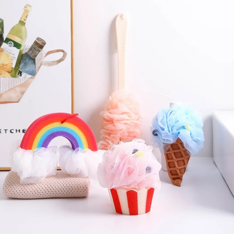 Ice cream cone sponge bath ball one piece rainbow cartoon bath ball bath flower