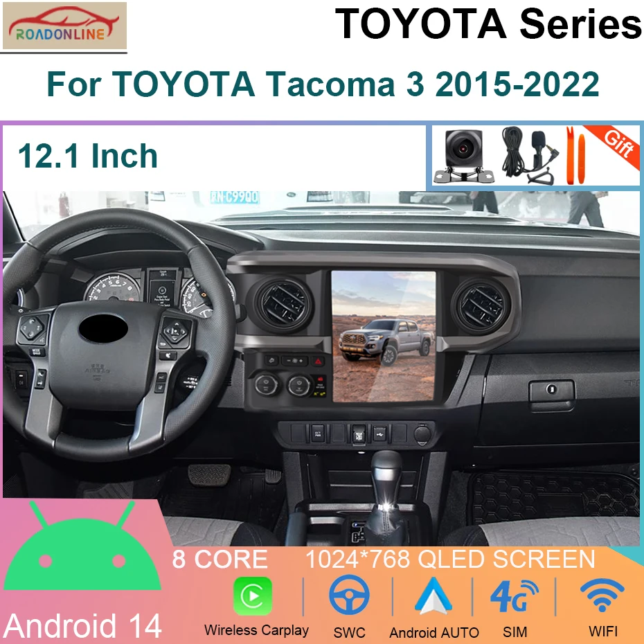 

12.1'' Android 14 Car Carplay Radio For TOYOTA Tacoma 3 2015-2022 Car Multimedia GPS 4G auto radio Navigation DVD Player
