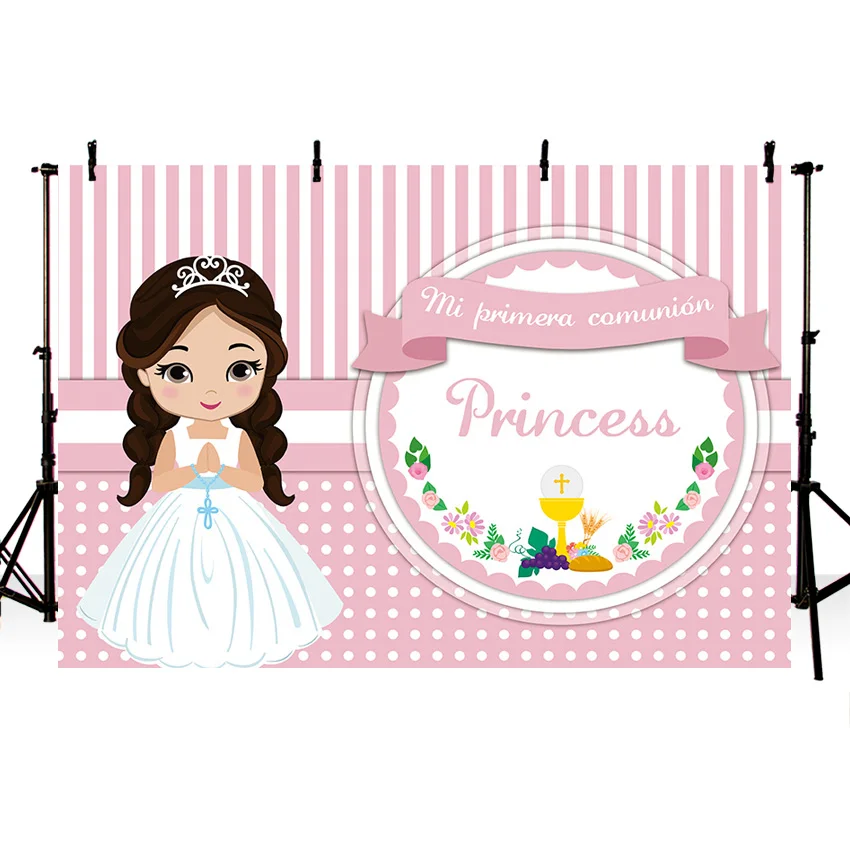 Mehofond Mi Primera Comunión Photography Background Girl First Communion Baptism Princess Backdrop Christening Photozone Studio