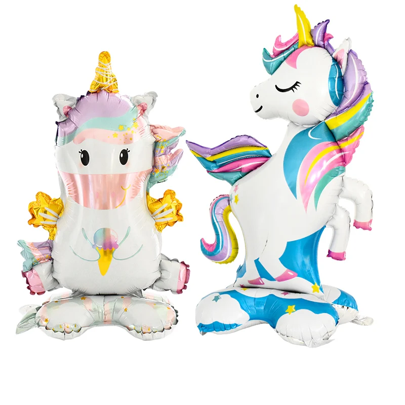 1P 4D Large Unicorn Foil Balloons Cartoon Unicorn Standing Balloon Kids Girls Birthday Party Decoration Baby Shower Supplies