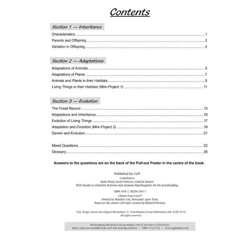 KS2 Science Year Six Workout Evolution  Inheritance CGP Books Coordination Group Publications 9781782940937 Book