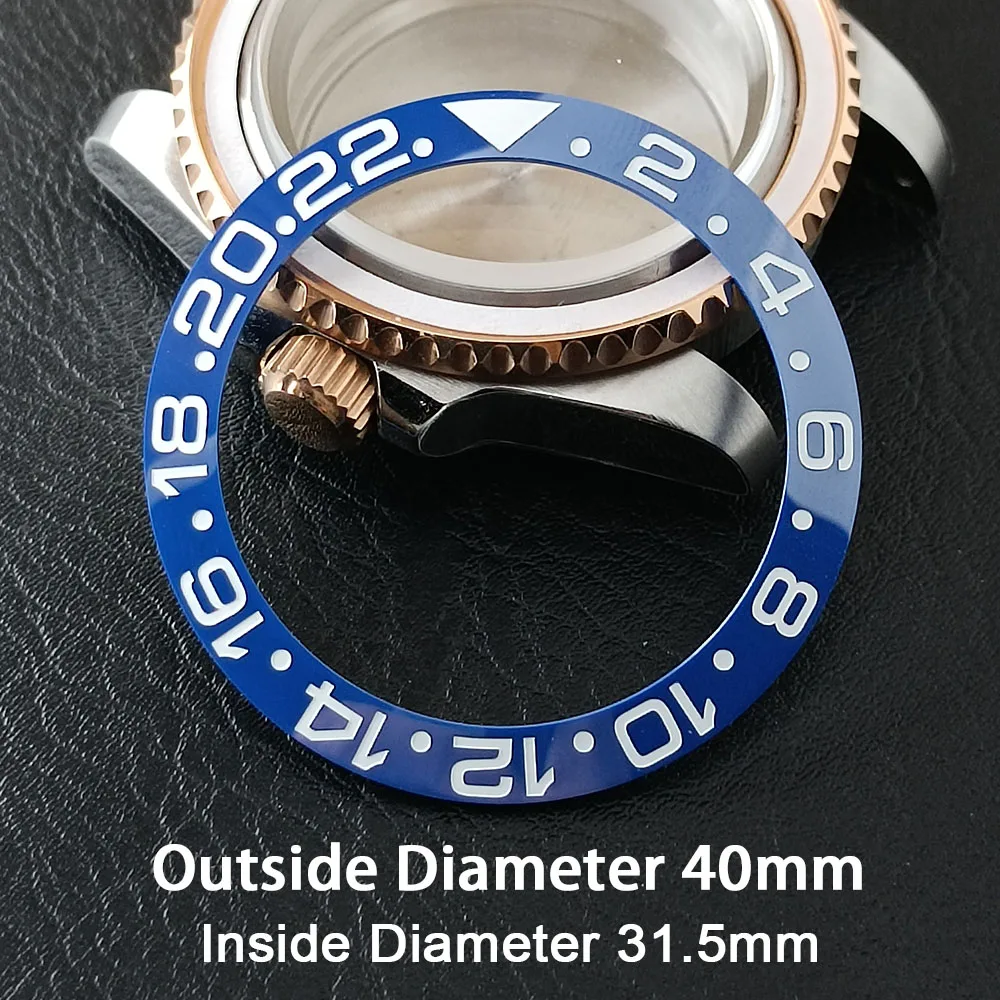 Schräge 40 mm * 31,5 mm grüne/schwarze/rote/blaue Keramik-Lünetteneinlage für Uhren, zum Ersetzen des Zifferblatts, Uhrenlünetteneinlagen