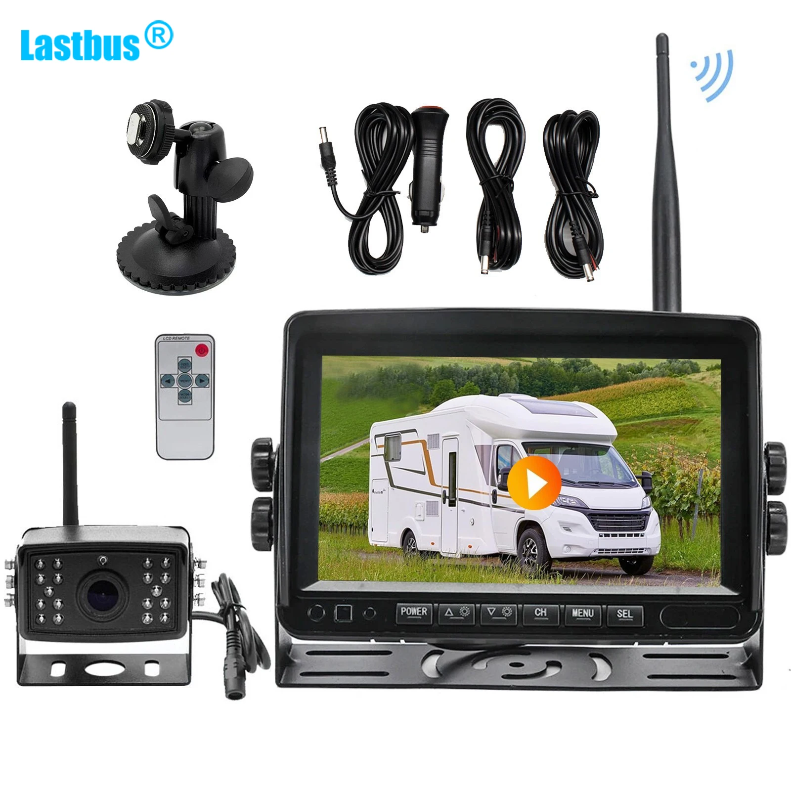 

Lastbus 7" Wireless Quad Split Rear View Monitor DVR With HD 1080P 18 IR LEDs Reverse Camera Car Truck Caravan VAN RV Camper