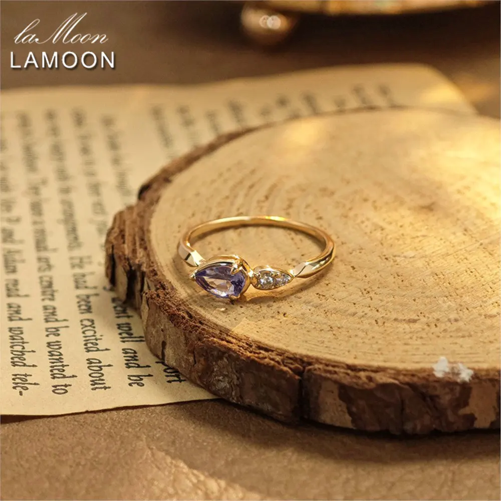 

LAMOON Natural Tanzanite Gemstone Rings For Women Valentines Day S925 Sterling Silver Gold Vermeil Fine Jewelry Gift