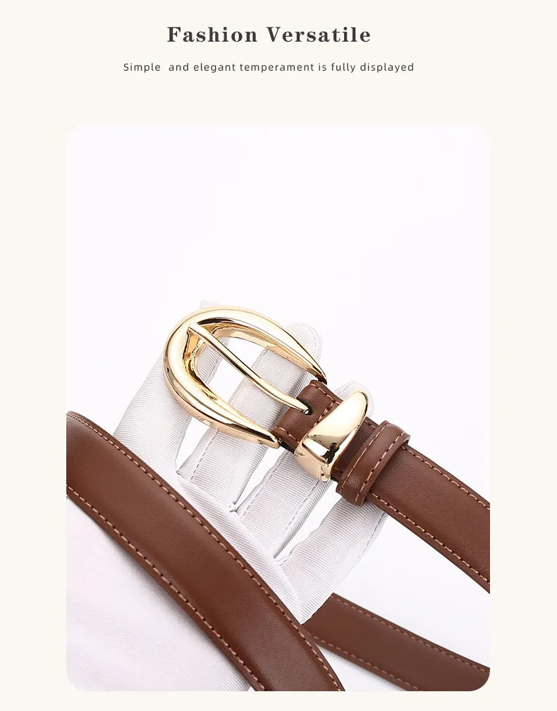Damen Echtleder-Gürtel, Vielseitiger Dekorativer Grenzüberschreitender Bestseller, Minimalistische Dornschließe, Business-Casual Hosengürtel – Detail 19