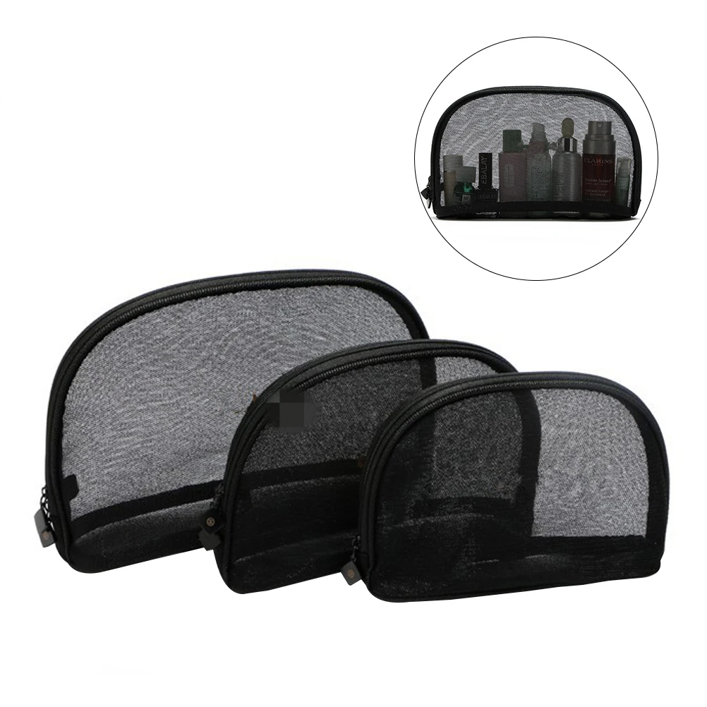 3-teiliges Taschen-Set, langlebiges Tuch, große Kapazität, tragbar, für Reisen, Make-up-Pinsel, Aufbewahrung, Netz-Reißverschluss-Design