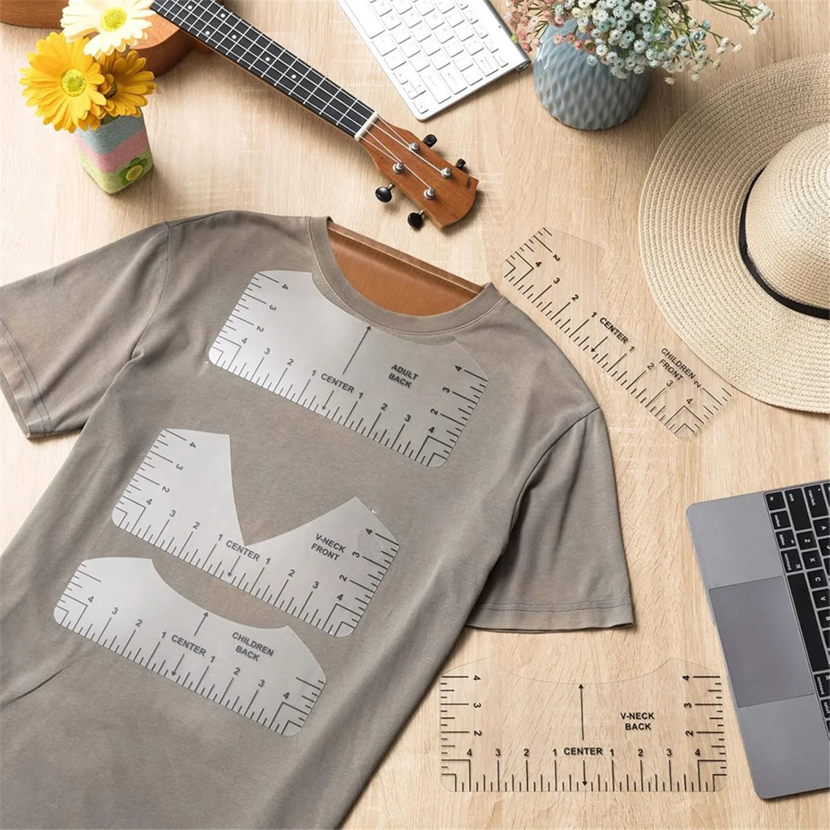 T48C_18 Pcs Heat Press Pillow Kit 4 Size Heat Pressing Transfer Pillows, 4 Heat Transfer Sheets, 8 Size Shirt Rulers